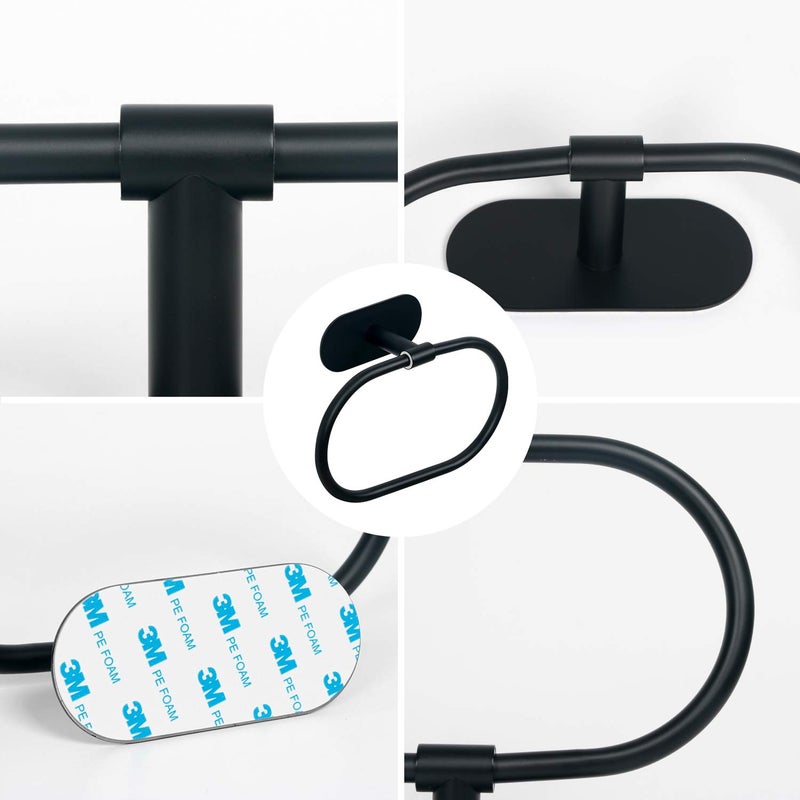 HouseAid Self Adhesive Towel Ring for Bathroom, Stainless Steel Adhesive Hand Towel Holder, No Drilling Modern Hand Towel Hanger, Matte Black - Image 3